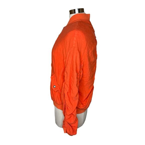 Free People Ruched Cosy Fit Soft Orange Bomber Jacket Full Zip Women's Size XS - Picture 4 of 12